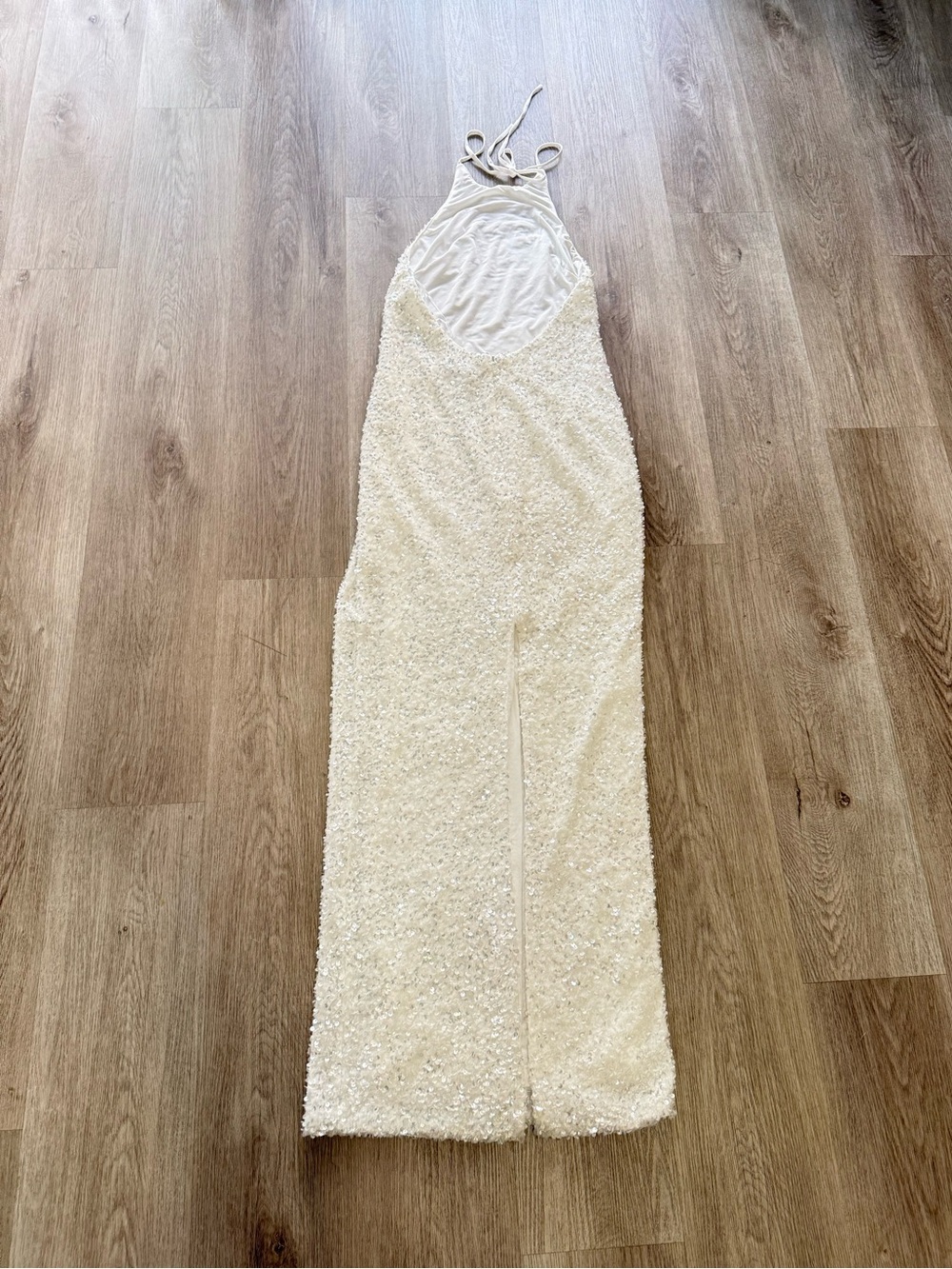 helsi brice white halter sequin 3d floral applique maxi gown dress size small - Picture 7 of 13